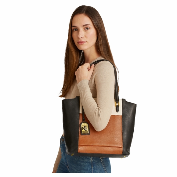 LAUREN Ralph Lauren Color Block Saffiano Leather Shoulder Bag - Picture 14 of 15